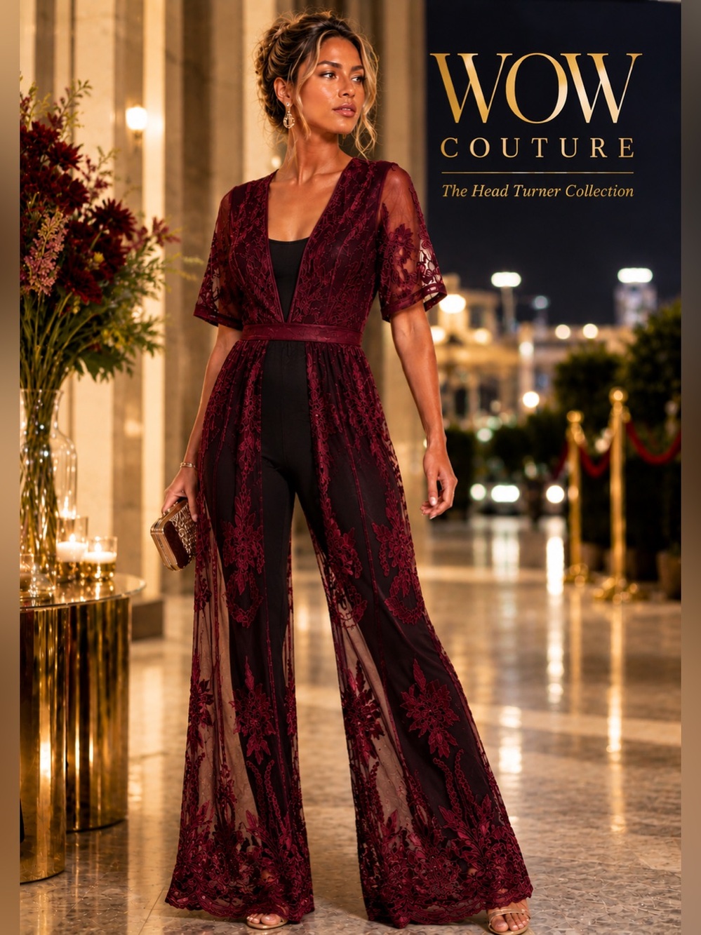 NWT,Gold Label WOW Couture,Wanderlust in Wine, Line w/A Bodysuit/Shaper,Stunning